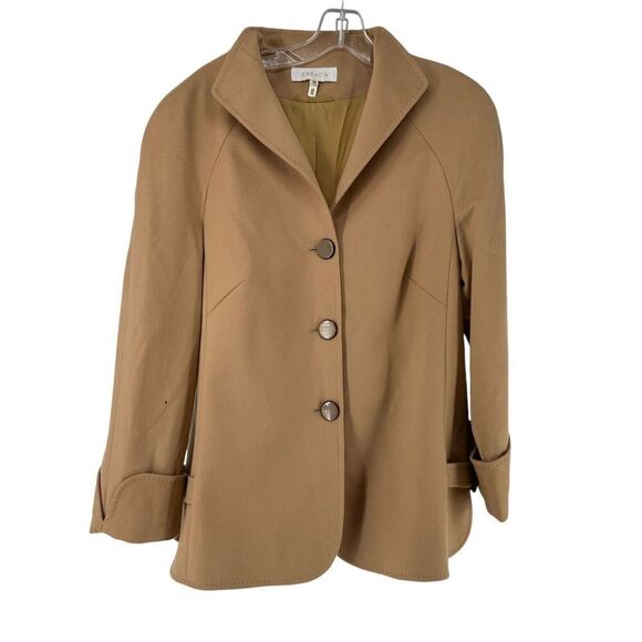 ESCADA Cashmere Jacket Size 42 US L Tan Piacenza Three Button Classic Designer - Picture 1 of 16